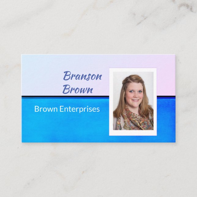 blue and gray minimalist bold photo custom business card (Front)