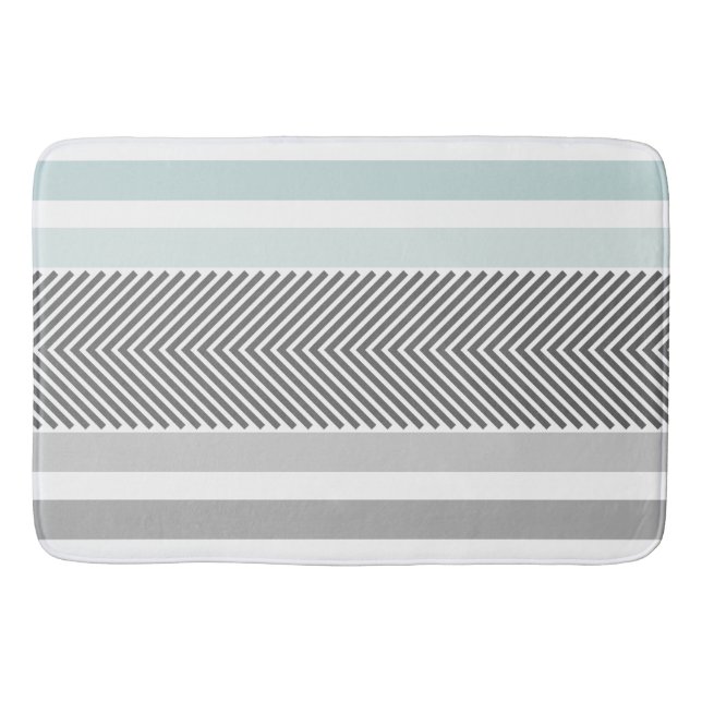 Blue and Gray Modern Abstract Arrow Pattern Bathroom Mat (Front)