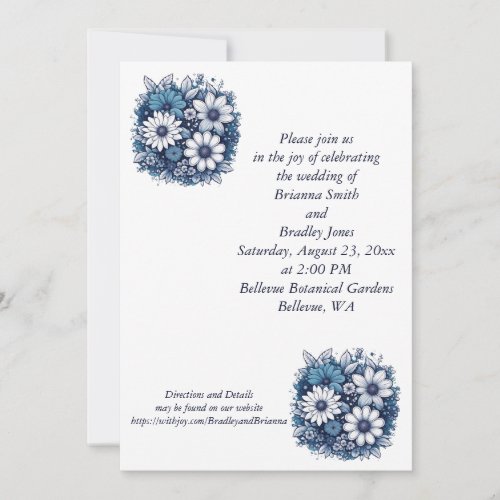 Blue and Gray Modern Floral  Invitation