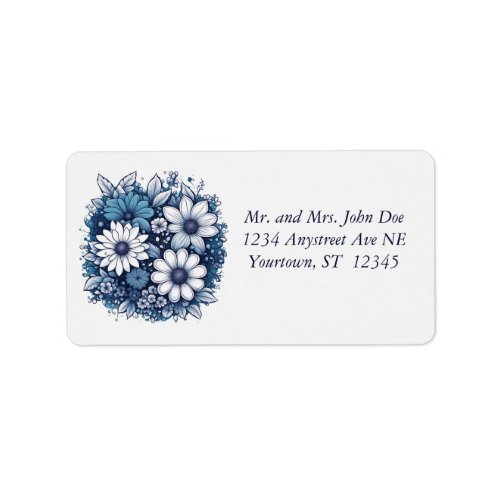 Blue and Gray Modern Floral Label