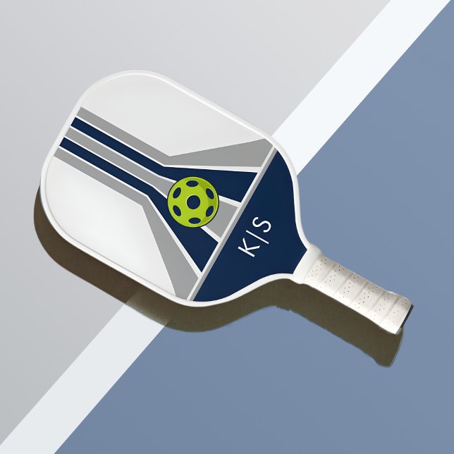 Blue and Gray| Modern Monogram  Pickleball Paddle (Creator Uploaded)