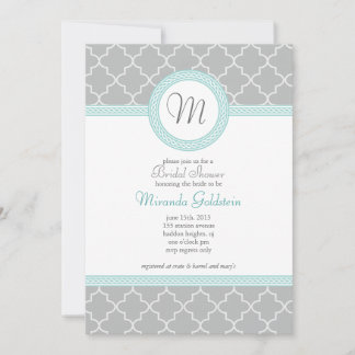 Blue and Gray Monogram Shower Invitation
