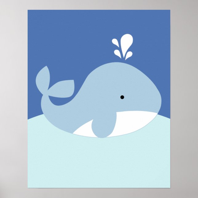 Blue and Gray Ocean Life Whale Nursery Print (Front)