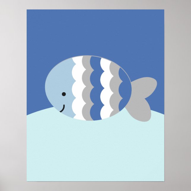 Blue and Gray Ocean Sea Life Nursery Art Print (Front)