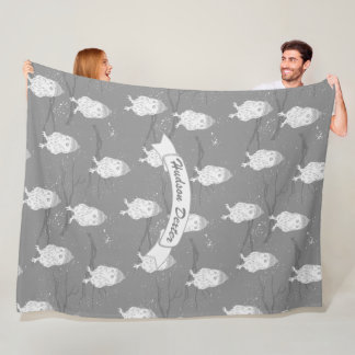 Blue and Gray Owl Sitting on a Branch Pattern Fleece Blanket