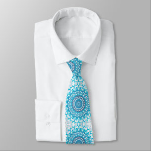 Blue and Gray Painted Medallion Pattern Neck Tie