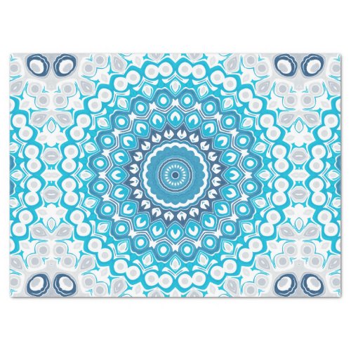 Blue and Gray Painted Medallion Pattern Tissue Paper