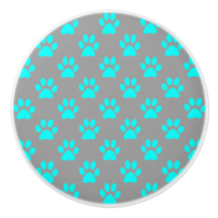 Blue and gray paws pattern ceramic knob
