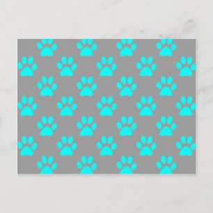 Blue and gray paws pattern postcard