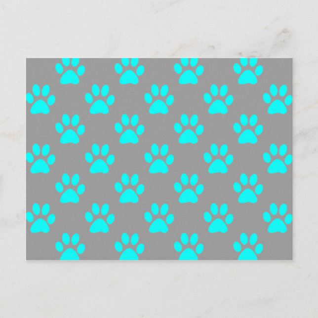 Blue and gray paws pattern postcard (Front)