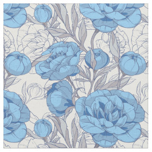 blue and gray peonies floral vector pattern fabric