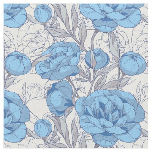 blue and gray peonies floral vector pattern fabric