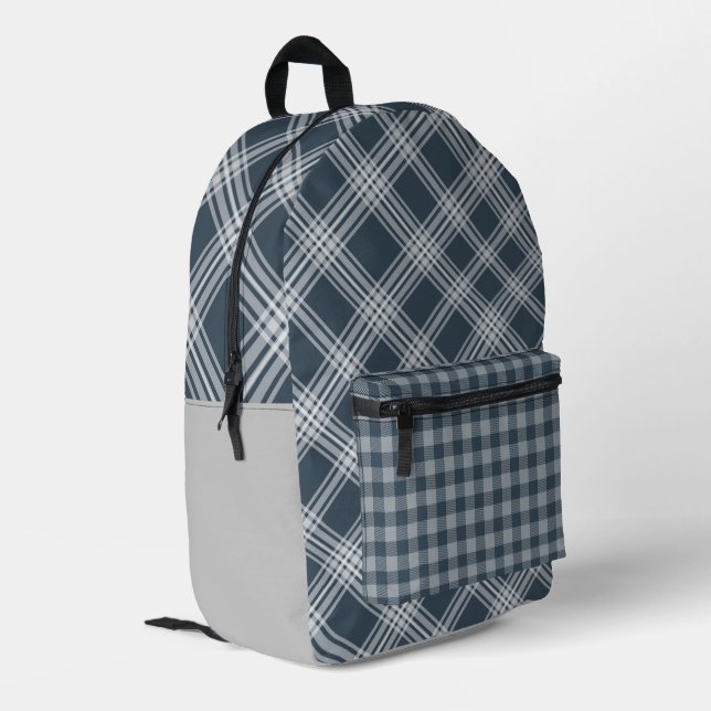 Blue and Gray Plaid Print Cut Sew Bag (Back Corner Left)