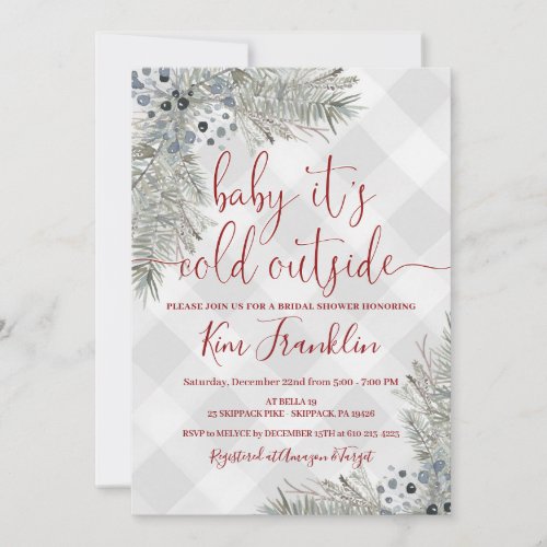 Blue and Gray Plaid Winter Bridal Shower Invitatio Invitation