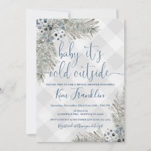 Blue and Gray Plaid Winter Bridal Shower Invitatio Invitation