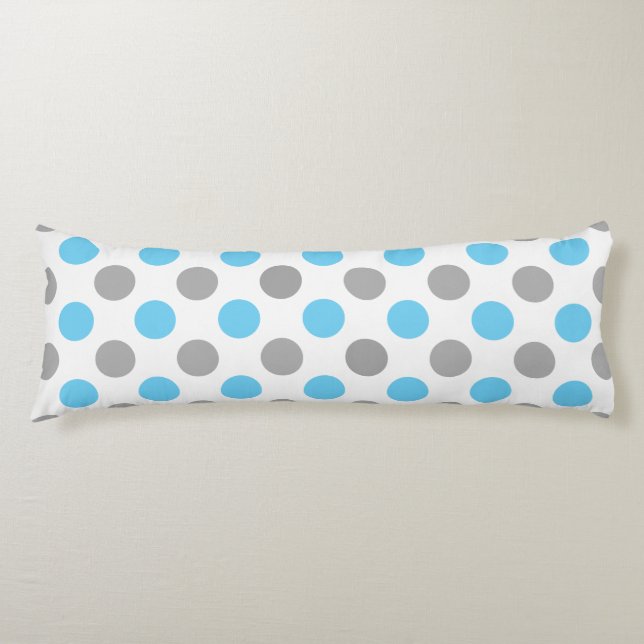 Blue and gray polka dots pattern body pillow (Front)