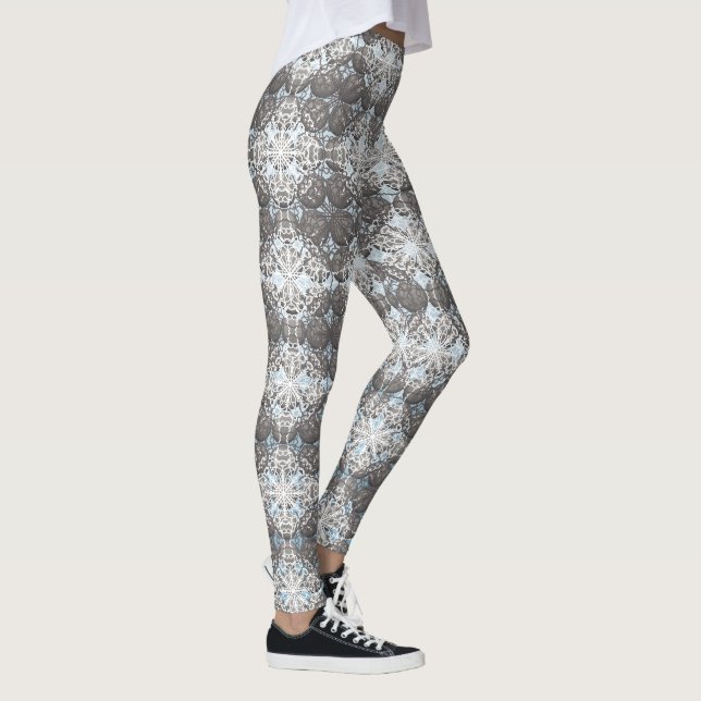 Blue and Gray Polka Dots Pattern Leggings (Right)