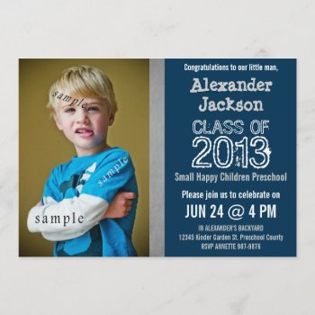 Blue And Gray Preschool Or Kindergarten Graduation Invitation by PartyHearty at Zazzle