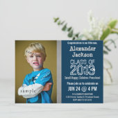 Blue and Gray Preschool or Kindergarten graduation Invitation (Standing Front)