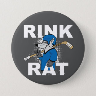 Blue and Gray Rink Rat Hockey Player Flare Button