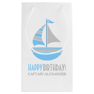 Blue and Gray Sailboat Nautical Birthday Small Gift Bag