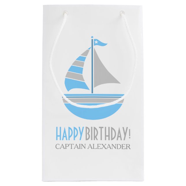 Blue and Gray Sailboat Nautical Birthday Small Gift Bag (Back)