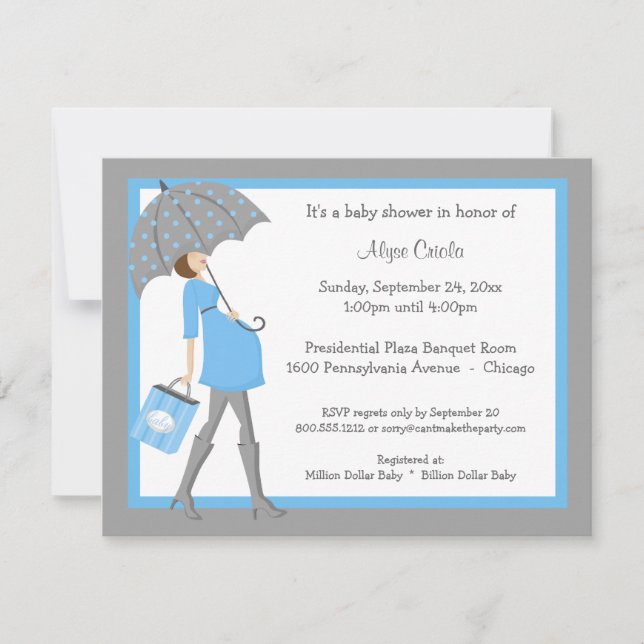 Blue And Gray Shopper Baby Shower Invitation (Front)