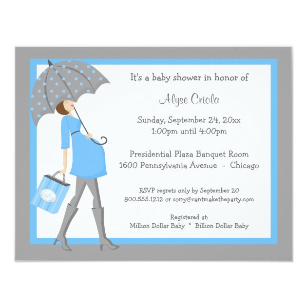 Blue And Gray Shopper Baby Shower Invitation