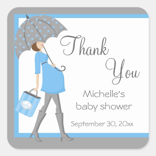 Blue And Gray Shopper Baby Shower Stickers (Front)