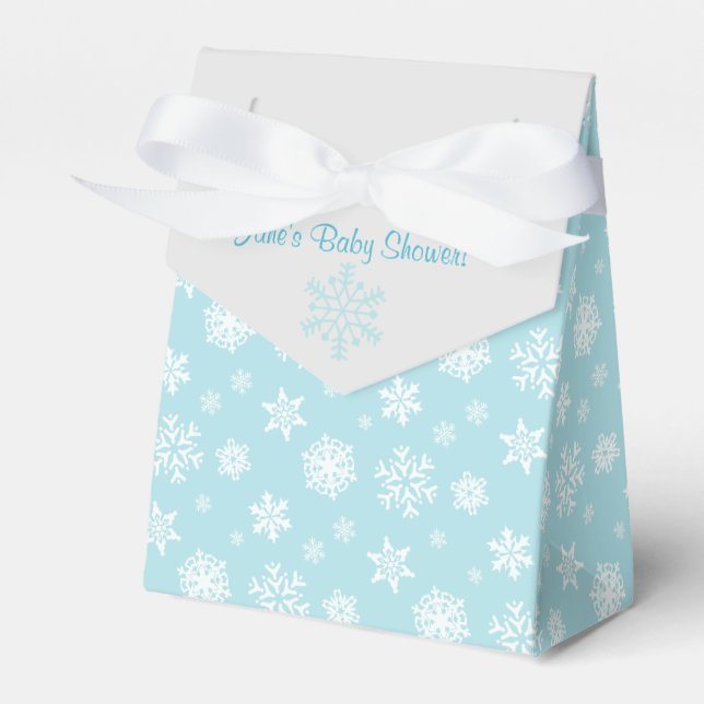 Blue and Gray Snowflake Favor Box (Front Side)