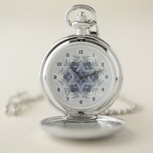 Blue and Gray Snowflake-look Kaleidoscope Pocket Watch