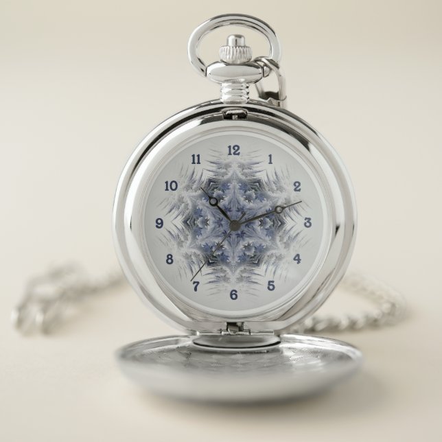Blue and Gray Snowflake-look Kaleidoscope Pocket Watch (Inside)