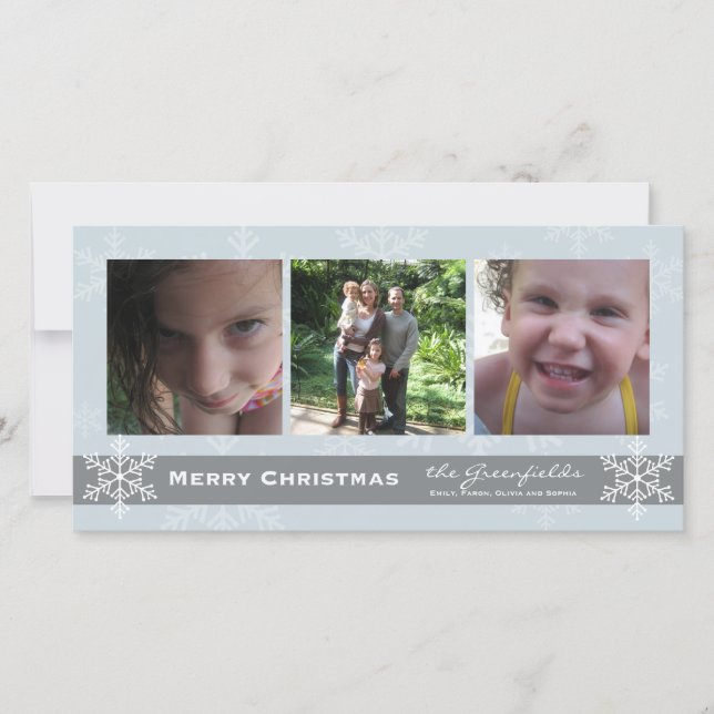 Blue and Gray Snowflake Merry Christmas card (Front)