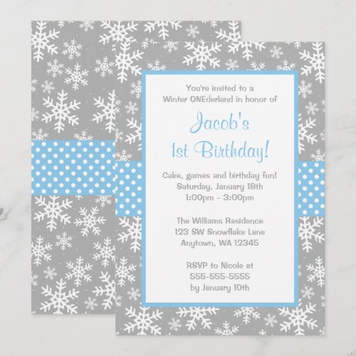 Blue and Gray Snowflakes Winter Onederland Cards