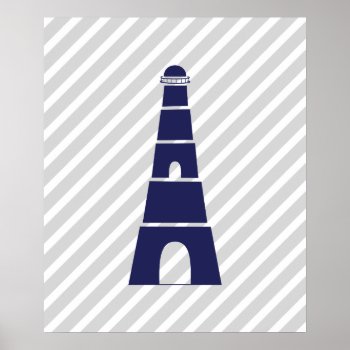 Blue And Gray Striped Nautical Lighthouse Poster by cranberrydesign at Zazzle