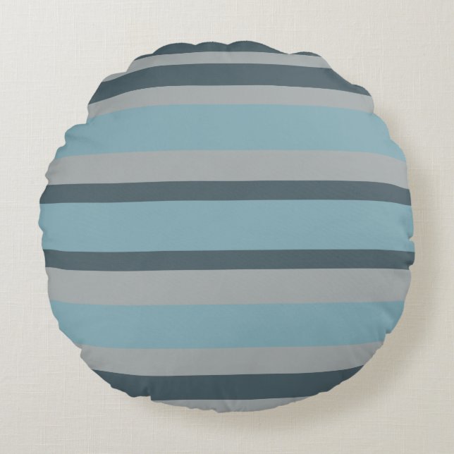 Blue and Gray striped Round Pillow (Front)