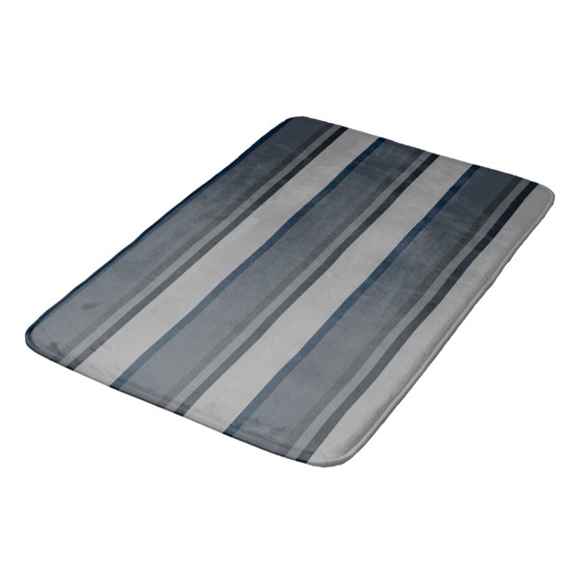 Blue and gray stripes bath mat (Angled)