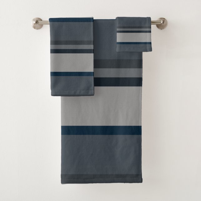 Blue and gray stripes bath towel set (Insitu)