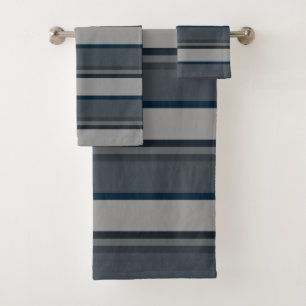 Blue and gray stripes bath towel set