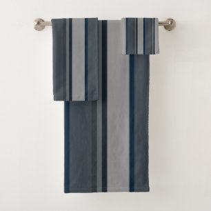 Blue and gray stripes bath towel set