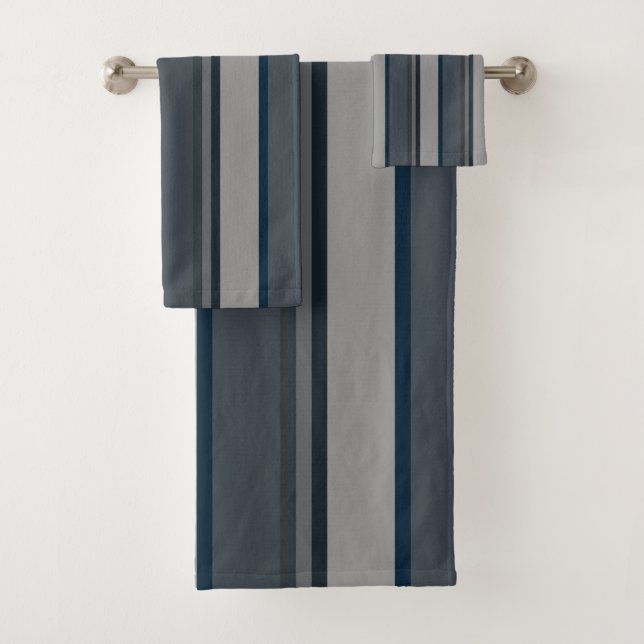 Blue and gray stripes bath towel set (Insitu)