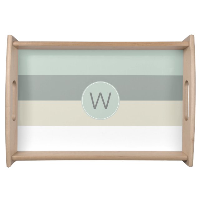 Blue and Gray Stripes Pattern with Monogram Serving Tray (Front)