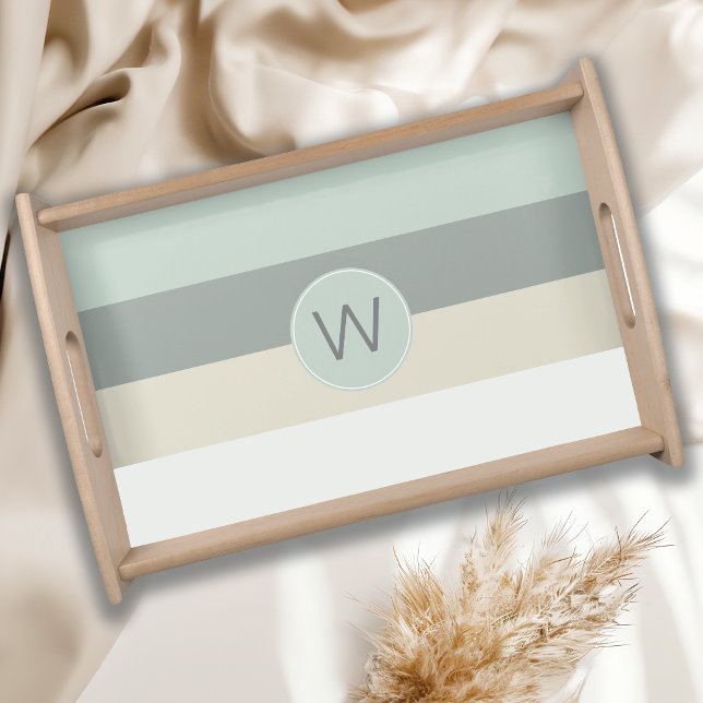 Blue and Gray Stripes Pattern with Monogram Serving Tray (Creator Uploaded)