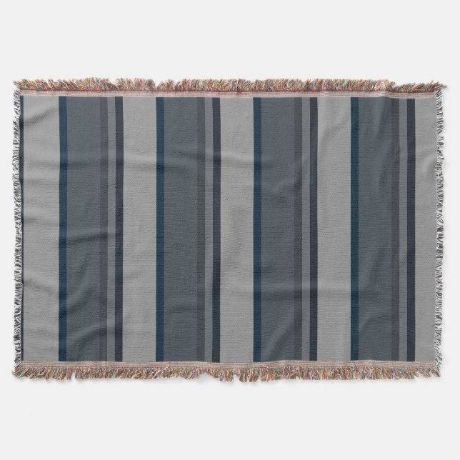 Blue and gray stripes throw blanket (Front)