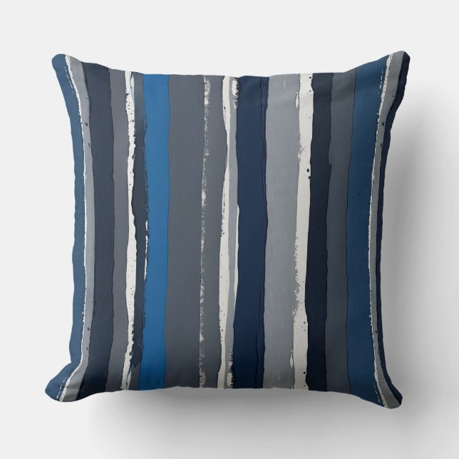 Blue and Gray Stripes Throw Pillow (Front)