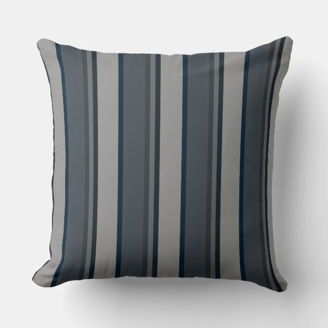 Blue and gray stripes throw pillow (Front)