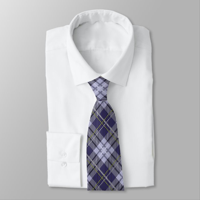 Blue and gray tartan plaid pattern neck tie (Tied)