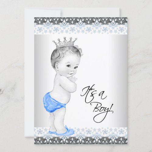 Blue and Gray Vintage Baby Boy Shower Invitation