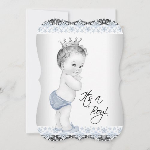 Blue and Gray Vintage Baby Boy Shower Invitation