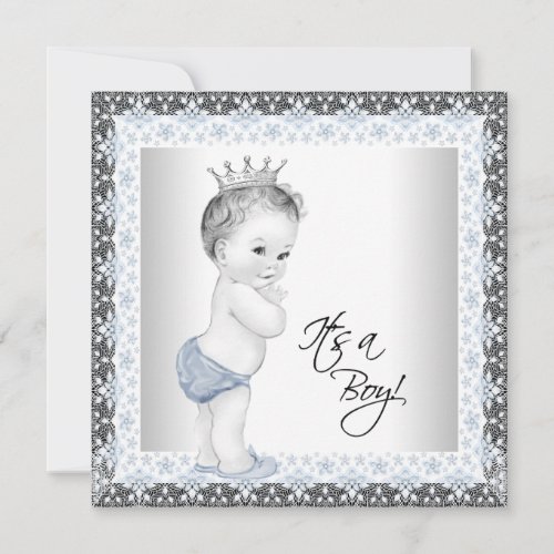 Blue and Gray Vintage Baby Boy Shower Invitation